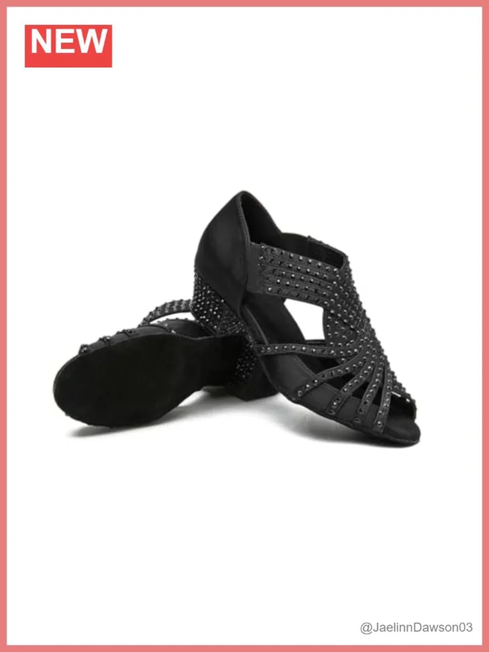Women's Salsa Dance Shoes Low Cuban Heel Satin Slip-On Rhinestone Sparkle